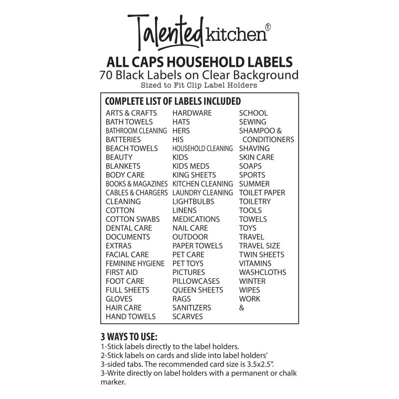 Talented Kitchen Storage Bin Label Holder Set - Easy-On Clip-On Tags for Storage Bins - 70 Preprinted Pantry Labels for Containers & Baskets - 8-Pack, 3.5" x 2.5", White - Image 5